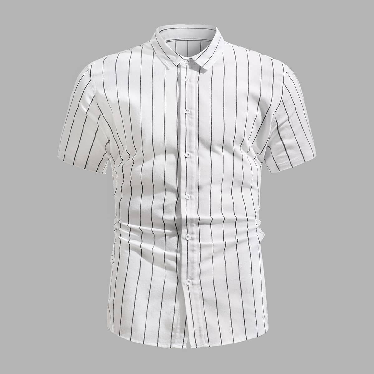 

Guys Striped Button Placket Shirt, White