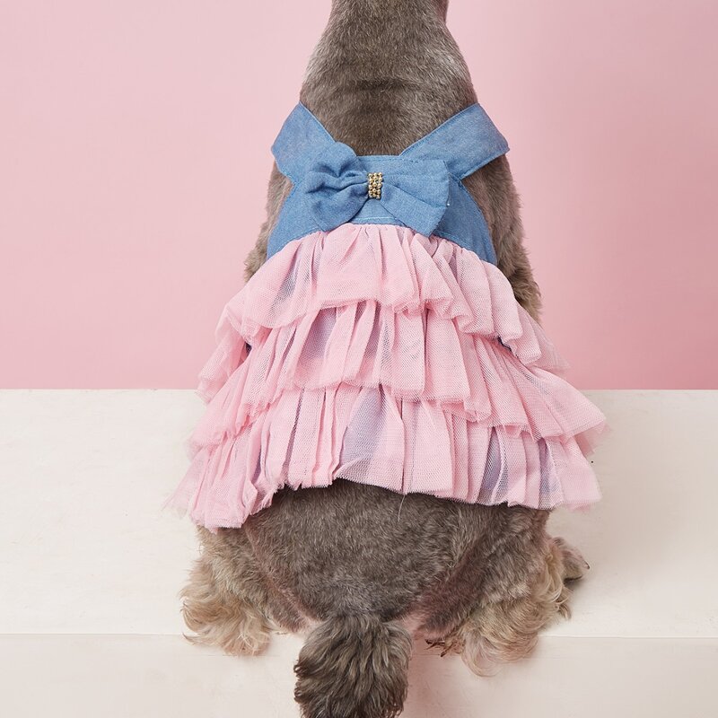 

Bow Decor Pet Ruffle Dress, Blue