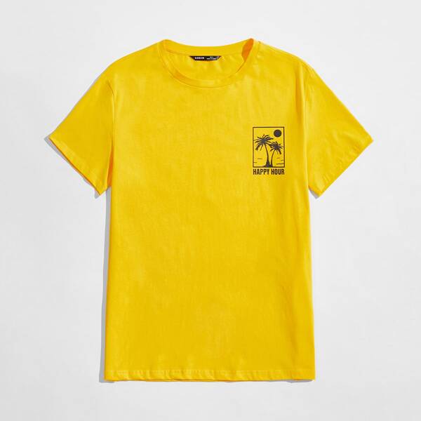 

Men Neon Yellow Letter Graphic Tee