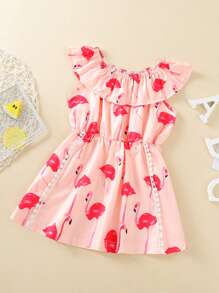 Baby Girl Flamingo Print Dress - Pink - View 1