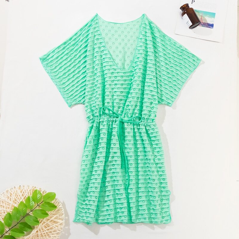 

Drawstring Waist Split Cover Up, Mint green