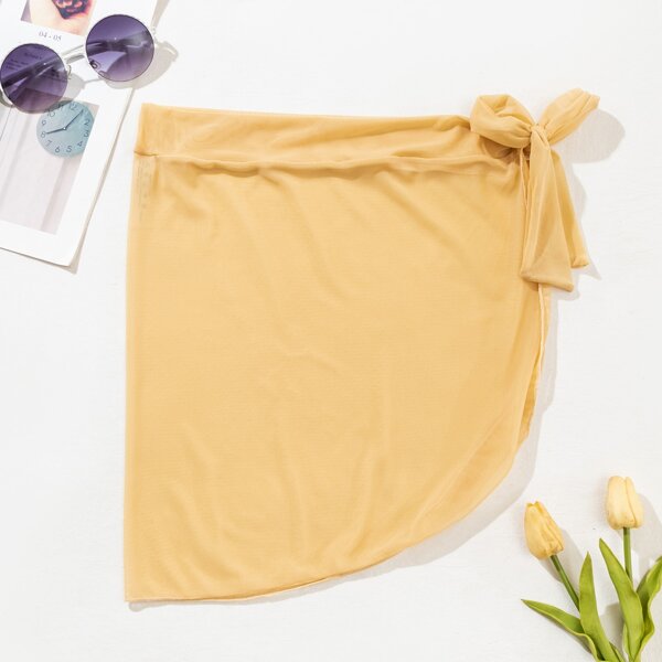 

Knot Waist Sheer Cover Up, Apricot