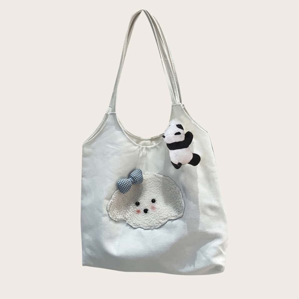 

Cartoon Graphic Bow Decor Tote Bag, White