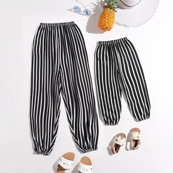

Toddler Girls Striped Carrot Pants, Black and white