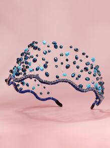 1 X 水晶珠串珠髮網頭帶女士個人化髮飾頭帶 - 藍色 - 查看 3