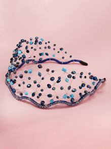 1 X 水晶珠串珠髮網頭帶女士個人化髮飾頭帶 - 藍色 - 查看 4