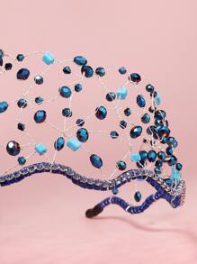 1 X 水晶珠串珠髮網頭帶女士個人化髮飾頭帶 - 藍色 - 查看 5