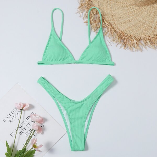

Rib High Cut Bikini Swimsuit, Mint green