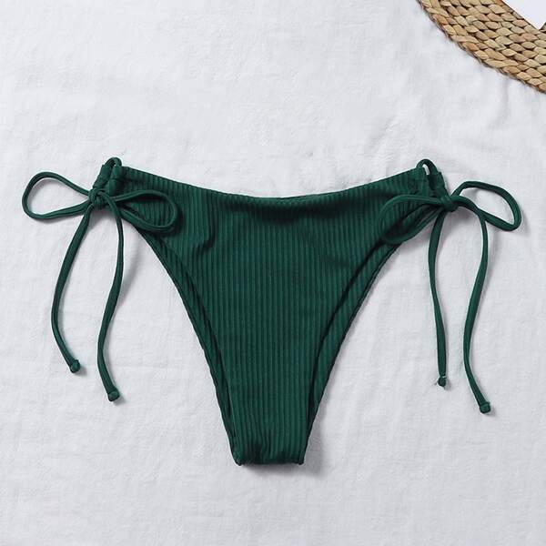 

Ribbed Tie Side Bikini Panty, Dark green