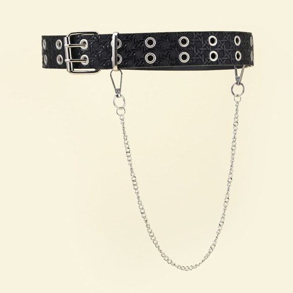 

Chain Decor Metal Buckle Belt, Black