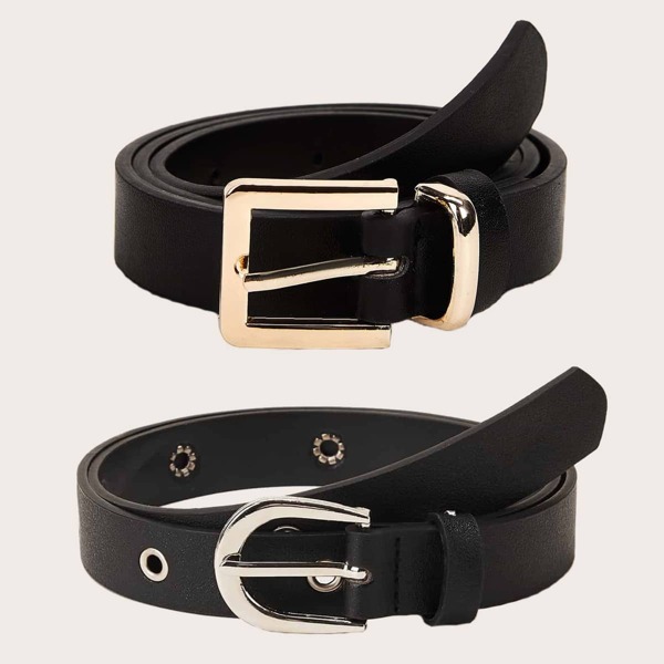 

2pcs Kids PU Buckle Belt, Black