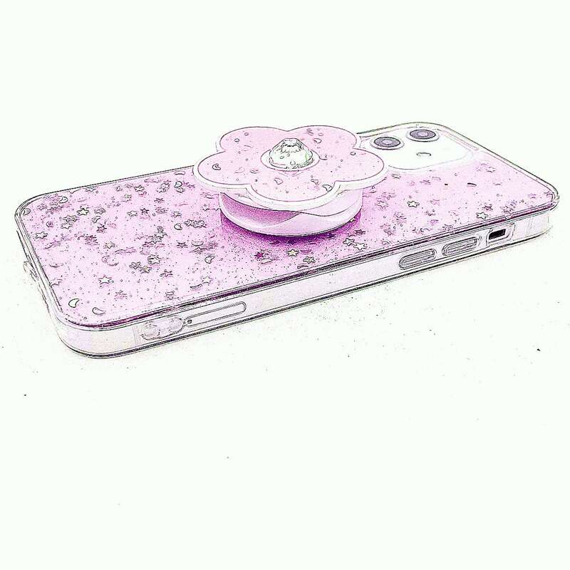 

Star Pattern Glitter Phone Case With Pop-Out Phone Grip, Pink