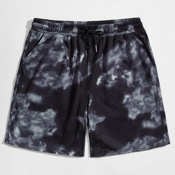 

Men Tie Dye Drawstring Waist Shorts, Dark grey