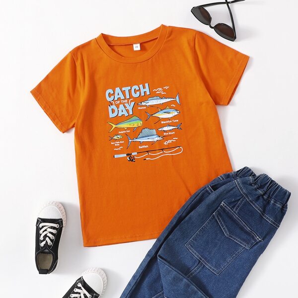 

Boys Fish And Slogan Graphic Tee, Orange