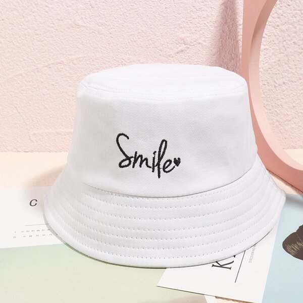 

Letter Embroidered Bucket Hat, White