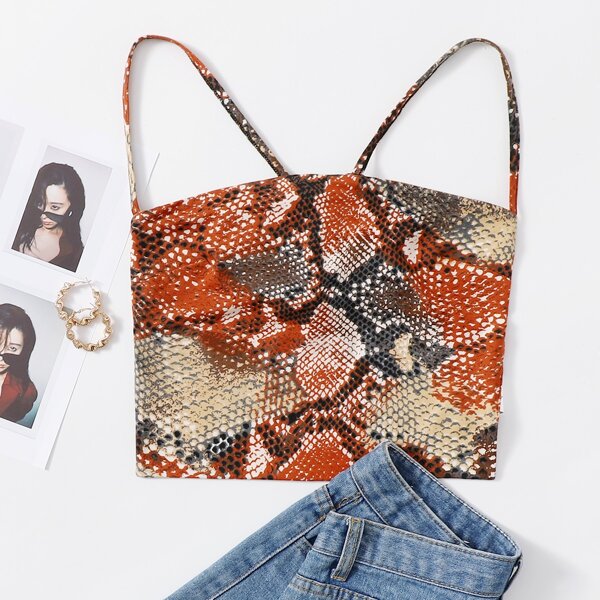 

Snakeskin Print Tie Back Cami Top, Multicolor