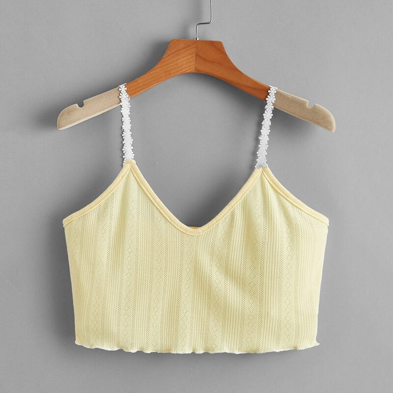 

Pointelle Crop Cami, Yellow