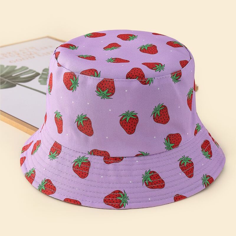 

Strawberry Print Reversible Bucket Hat, Multicolor