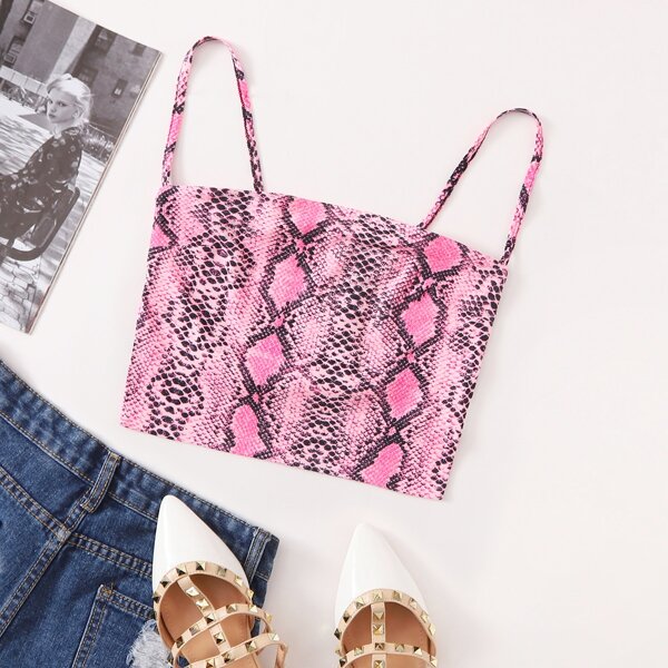 

Tie Backless Snakeskin Print Crop Cami Top, Multicolor