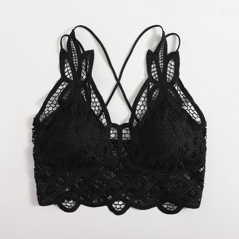 

Guipure Lace Crisscross Bralette, Black