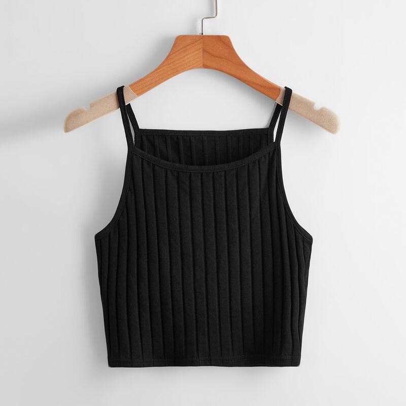 Solid Ribbed Crop Cami, Black