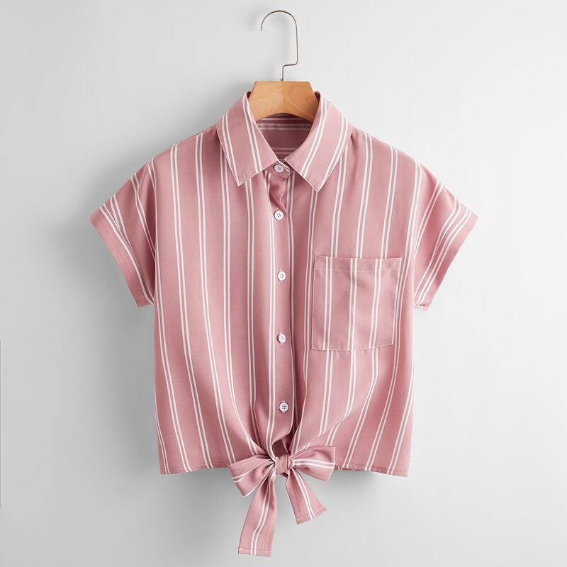 

Knot Hem Striped Shirt, Dusty pink