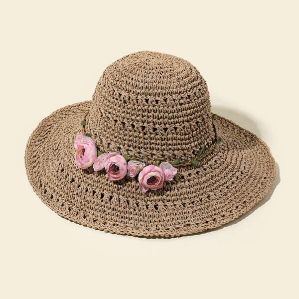 

Flower Decor Sun Hat, Khaki