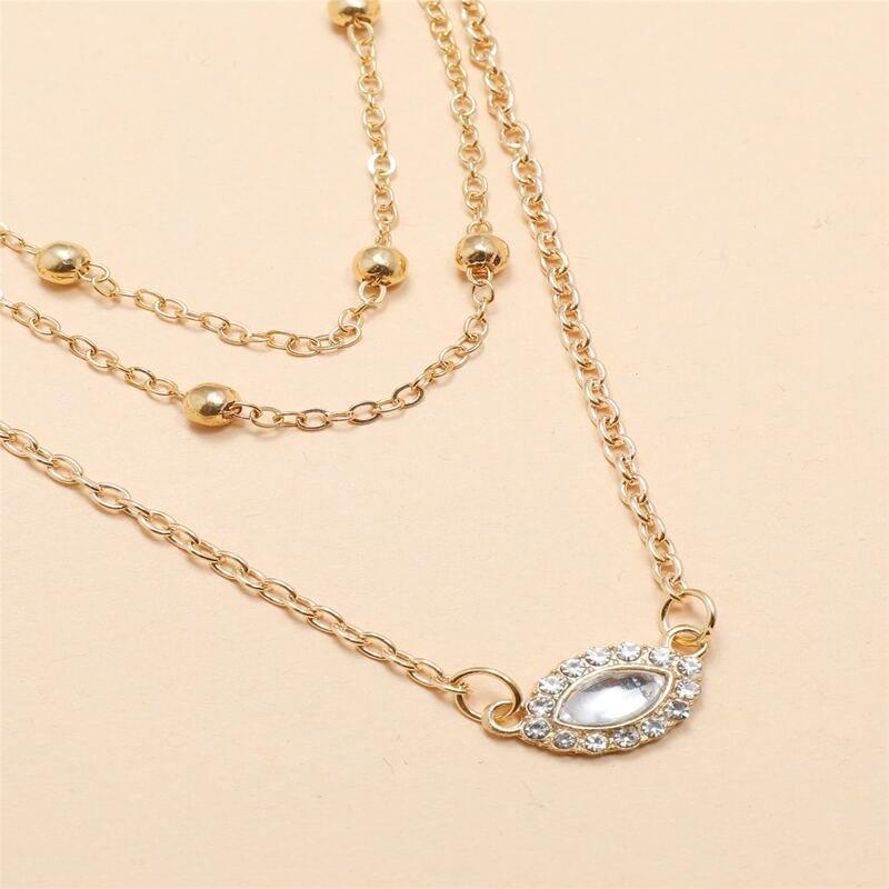 

1pc Rhinestone Charm Layered Chain Necklace, Gold