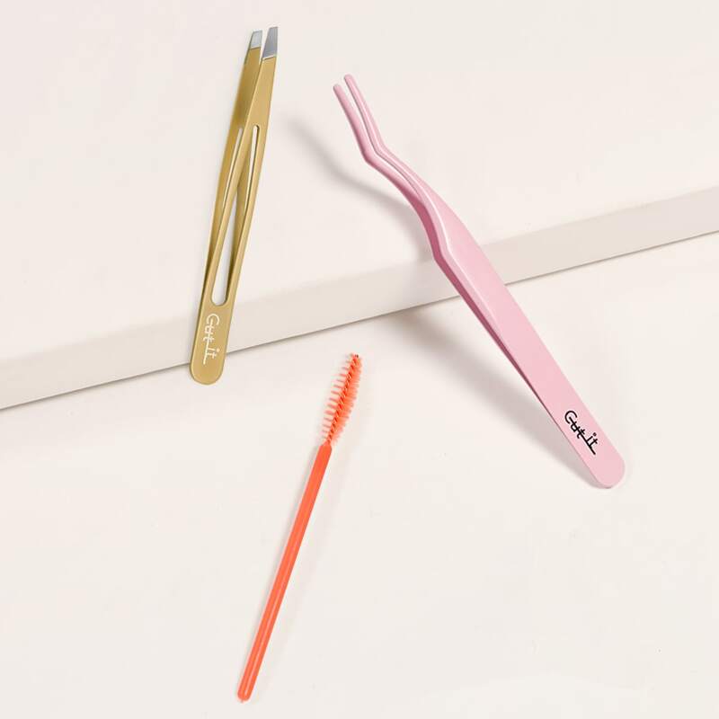 

2pcs Tweezers & 1pc Eyelash Brush, Pink