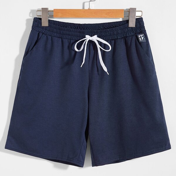 

Men Slant Pocket Drawstring Track Shorts, Navy blue