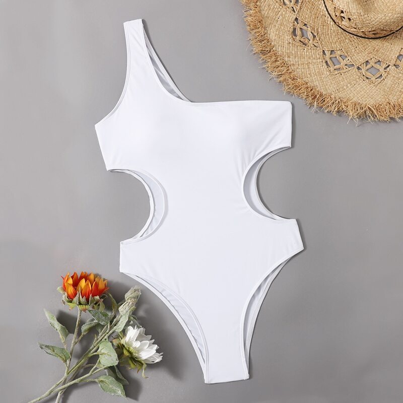 

Cut-out One Shoulder One Piece Swimsuit, White