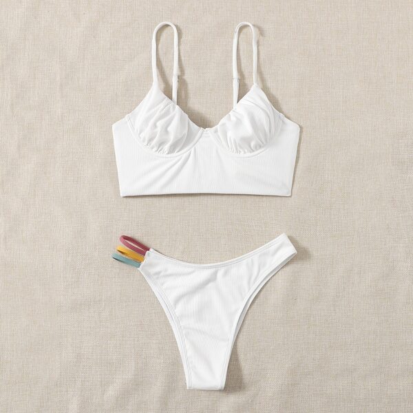 

Rib Underwire Cut-out Bikini Swimsuit, White