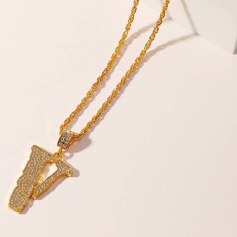 

Guys Rhinestone Charm Necklace, Gold