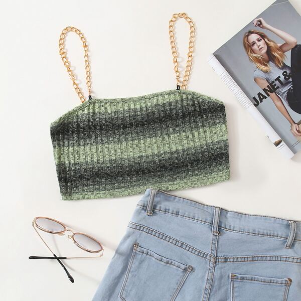 

Chain Straps Colorblock Crop Cami Top, Multicolor
