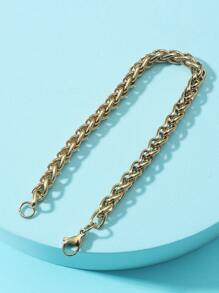 時尚流行男士簡約鍊式手鍊不銹鋼，適合珠寶禮物和時尚外觀 - 金黃色 - 查看 2