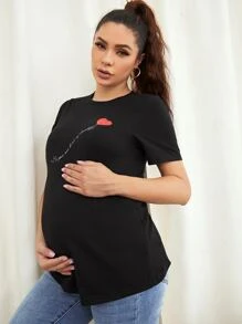 SHEIN Maternity Heart Graphic Short Sleeve Tee - Black - View 4