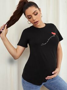SHEIN Maternity Heart Graphic Short Sleeve Tee - Black - View 5