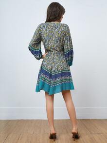 SHEIN WYWH 燈籠袖交叉領手帕邊佩斯利洋裝