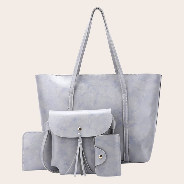 

4pcs Tassel Decor Tote Bag Set, Grey