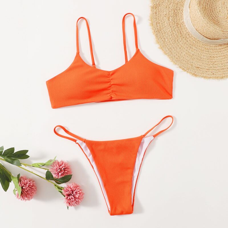 

Solid Tanga Bikini Swimsuit, Orange