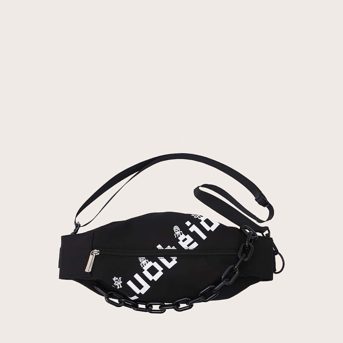 

Guys Letter Graphic Chain Decor Fanny Pack, Black