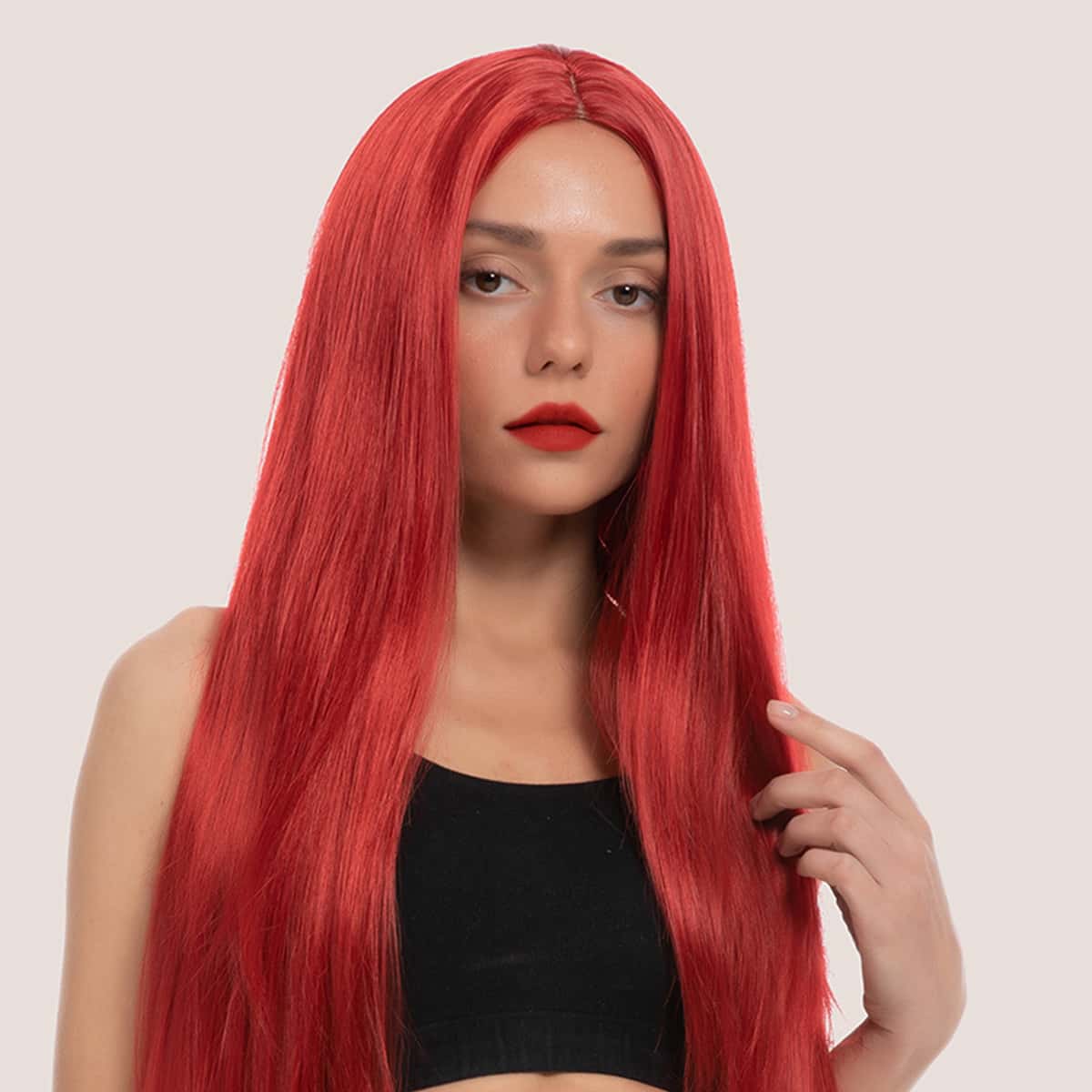 

Natural Long Straight Wig, Red