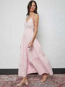 SHEIN 繫帶後鉤織腰連衣裙 - 淺粉色 - 查看 3