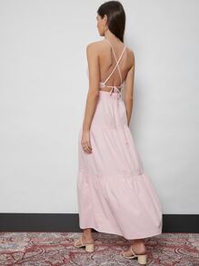 SHEIN 繫帶後鉤織腰連衣裙 - 淺粉色 - 查看 5