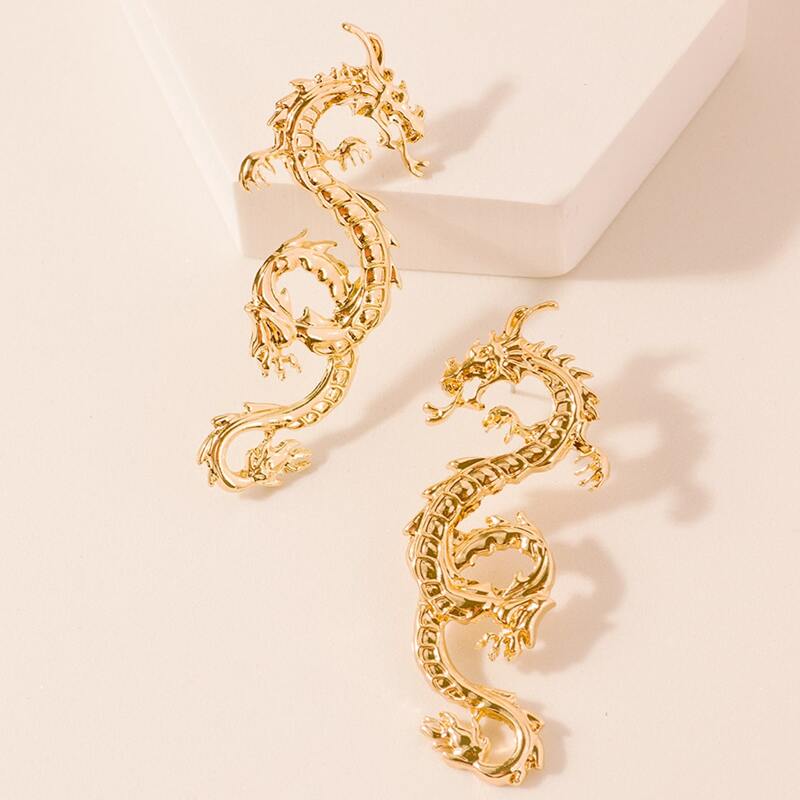 

1pair Chinese Dragon Earrings, Gold