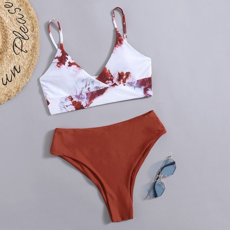 

Tie Dye High Waist Bikini Swimsuit, Red
