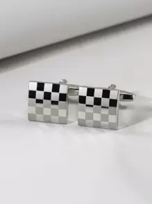 男士优雅格纹银色袖扣一对 - 銀色 - 查看 1