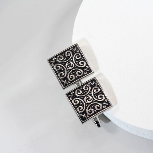 

1pair Men Textured Metal Cufflinks, Antique silver