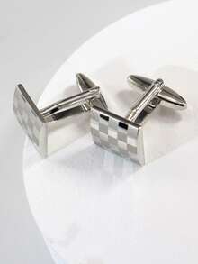 男士优雅格纹银色袖扣一对 - 銀色 - 查看 2
