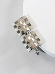 男士优雅格纹银色袖扣一对 - 銀色 - 查看 3